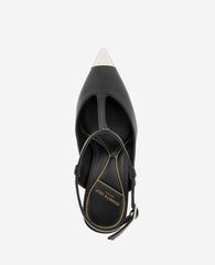 Romi T-Strap Leather Slingback Heel Black Leather