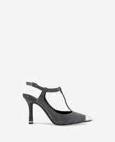 Romi T-Strap Suede Slingback Heel Dark Grey Suede