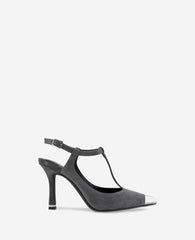 Romi T-Strap Suede Slingback Heel Dark Grey Suede