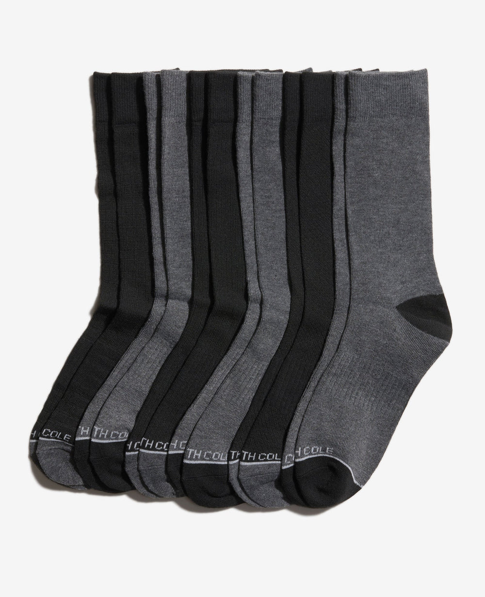 Waffle Texture Dress Crew Socks 6-Pack Black