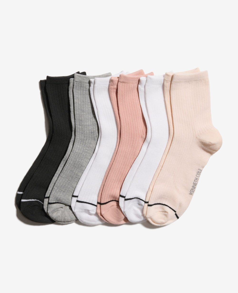 Fine Rib Crew Socks 6-Pack Silver Peony