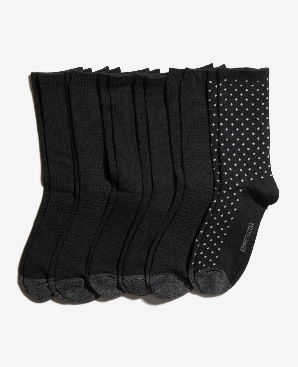 Tiny Dot Crew Socks 6-Pack Black