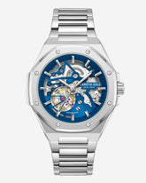 Skeleton Octagonal Automatic Bracelet Watch Silver