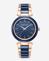 Two-Tone Classic Ceramic Bracelet Watch Blue / Rose Gold