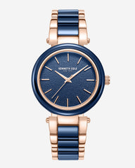 Two-Tone Classic Ceramic Bracelet Watch Blue / Rose Gold