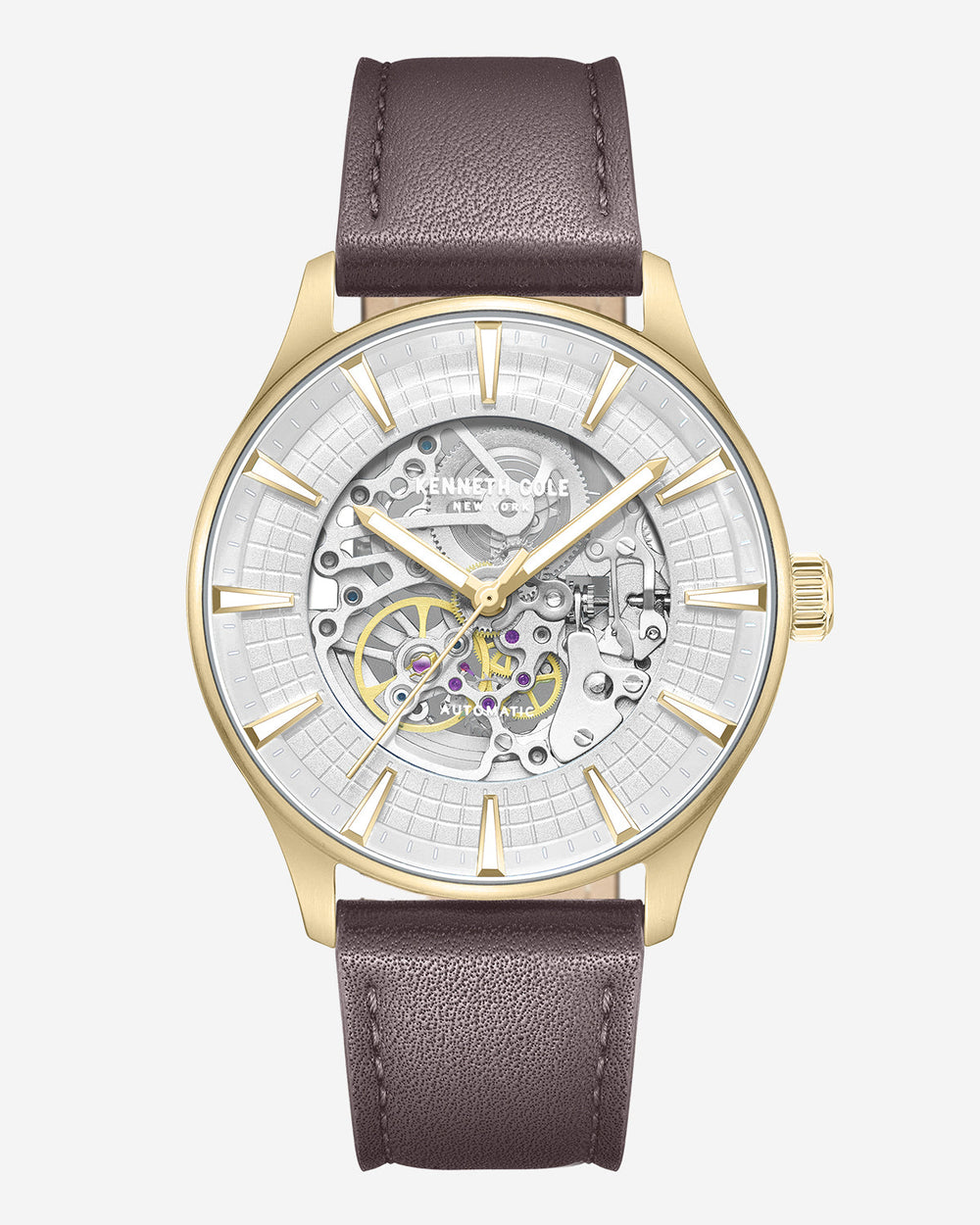 Skeleton Automatic Strap Watch Brown Dark