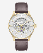 Skeleton Automatic Strap Watch Brown Dark