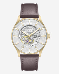 Skeleton Automatic Strap Watch Brown Dark