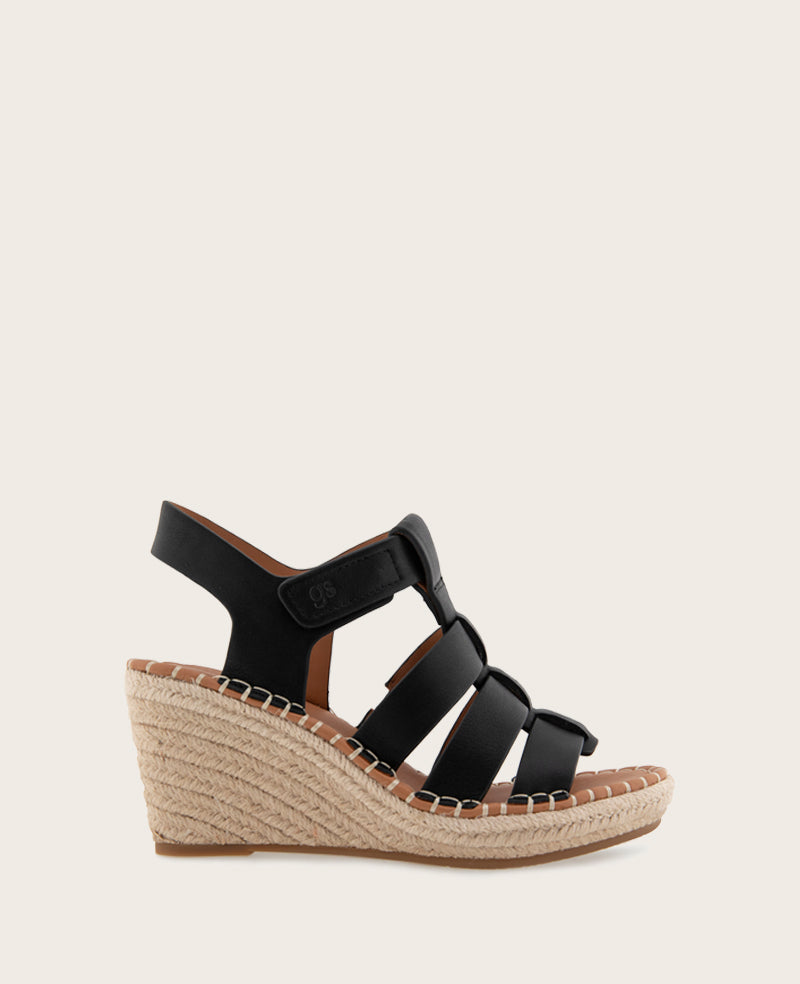GENTLE SOULS - Capelin Leather Espadrille Wedge Black Leather