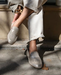GENTLE SOULS - Crew Woven Metallic Loafer Gold Leather