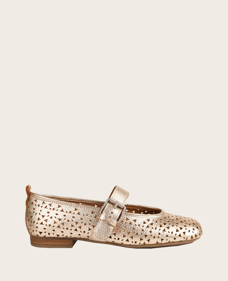 GENTLE SOULS - Karla Perforated Metallic Mary Jane Gold Perf Leather