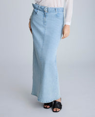 Fly Front Belted Maxi Skirt Nu Wash