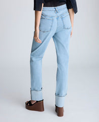 High Rise Straight Leg Wide Cuff Denim Jean Nu Wash