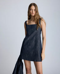 Open Back Strap Shift Dress Dark Navy Multi