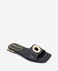 Asher Leather Metal Ring Sandal Black Leather