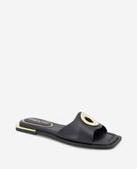 Asher Leather Metal Ring Sandal Black Leather