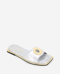 Asher Metallic Metal Ring Sandal Silver Leather