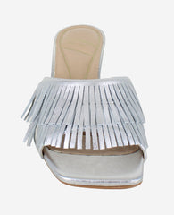 Darby Metallic Fringe Heel Silver Leather