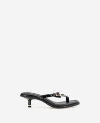 Gillie Embossed Croco Kitten Heel Buckle Sandal Black Croco