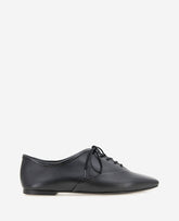 Justice Box Toe Lace Up Flat Black Leather