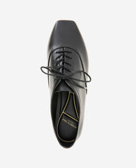 Justice Box Toe Lace Up Flat Black Leather