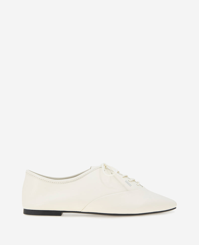 Justice Box Toe Lace Up Flat Ecru Leather
