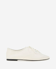 Justice Box Toe Lace Up Flat Ecru Leather