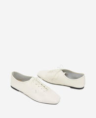 Justice Box Toe Lace Up Flat Ecru Leather