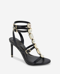 Lilath Jewel Leather Strap Heel Black