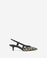 Martha Leopard Raffia Kitten Heel Slingback Natural/Black Raffia
