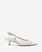 Martha Mesh Cap Toe Kitten Heel Slingback White Mesh