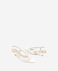 Martha Mesh Cap Toe Kitten Heel Slingback White Mesh