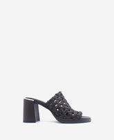 Solara Leather Woven Heel Sandal Dark Brown Leather