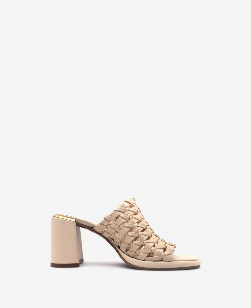 Solara Leather Woven Heel Sandal Cream Leather