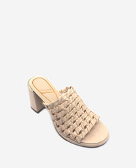 Solara Leather Woven Heel Sandal Cream Leather