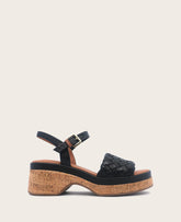 GENTLE SOULS - Dorris Woven Leather Cork Platform Sandal Black Leather