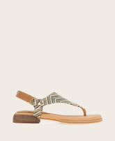 GENTLE SOULS - Holly Raffia Ankle Strap Thong Black/Tan Raffia