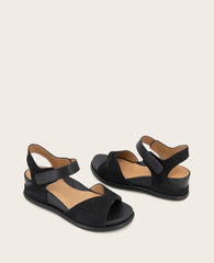 GENTLE SOULS - Jalleen Nubuck Ankle Strap Wedge Black Nubuck