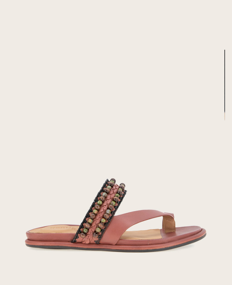 GENTLE SOULS - Lentini Leather Beaded Sandal Mahogany Leather