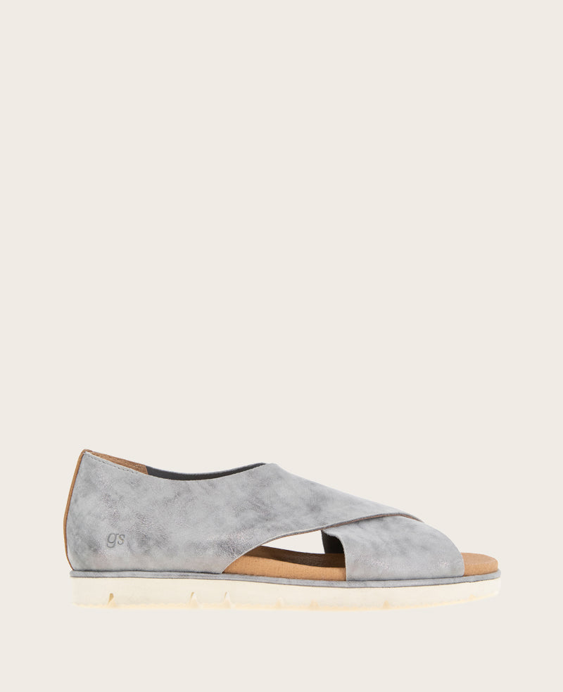 GENTLE SOULS - Leslie X Band Metallic Tread Sole Sandal Silver Leather