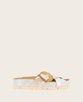 GENTLE SOULS - Louisa X Band Metallic Combo Platform Slip On Silver/Gold Leather