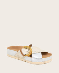 GENTLE SOULS - Louisa X Band Metallic Combo Platform Slip On Silver/Gold Leather