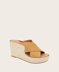 GENTLE SOULS - Porto Leather X Band Espadrille Wedge Tan Leather