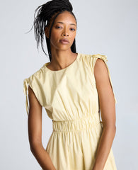 Rouched Waist Midi Dress with Tie Shoulders Papyrus