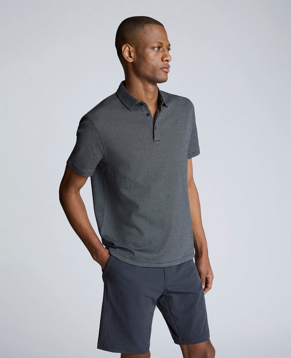 Knit Two-Toned Button Polo Black