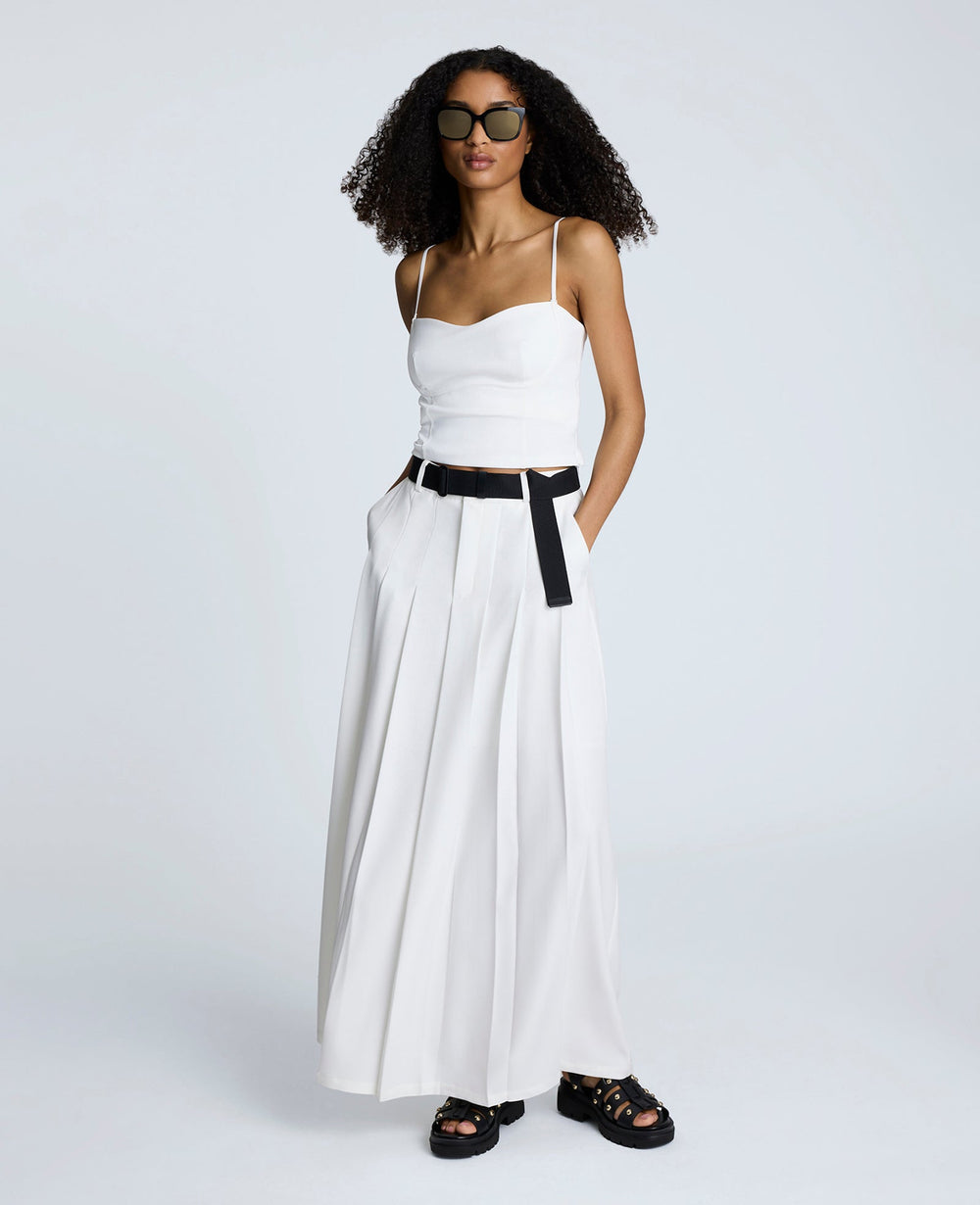 Fly Front Pleated Maxi Skirt Pure White