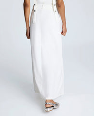 Fly Front Pleated Maxi Skirt Pure White