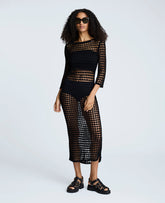 V-Back Crochet Midi Dress Black