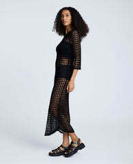 V-Back Crochet Midi Dress Black