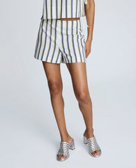 Striped Linen Side Zip Short Cactus Green Multi